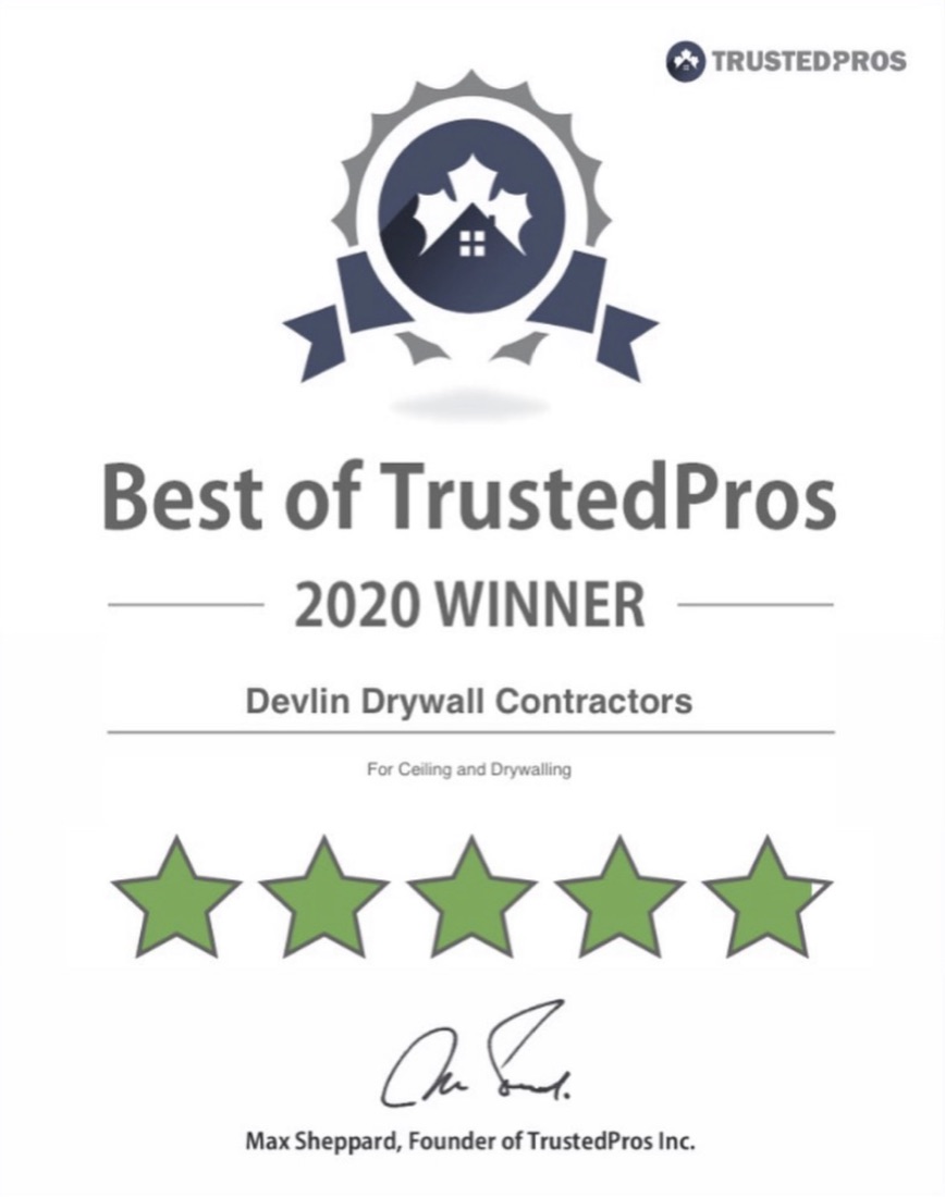 Best of TrustedPros 2020 Winner for Ceiling and Drywalling, Devlin Drywall Contractors